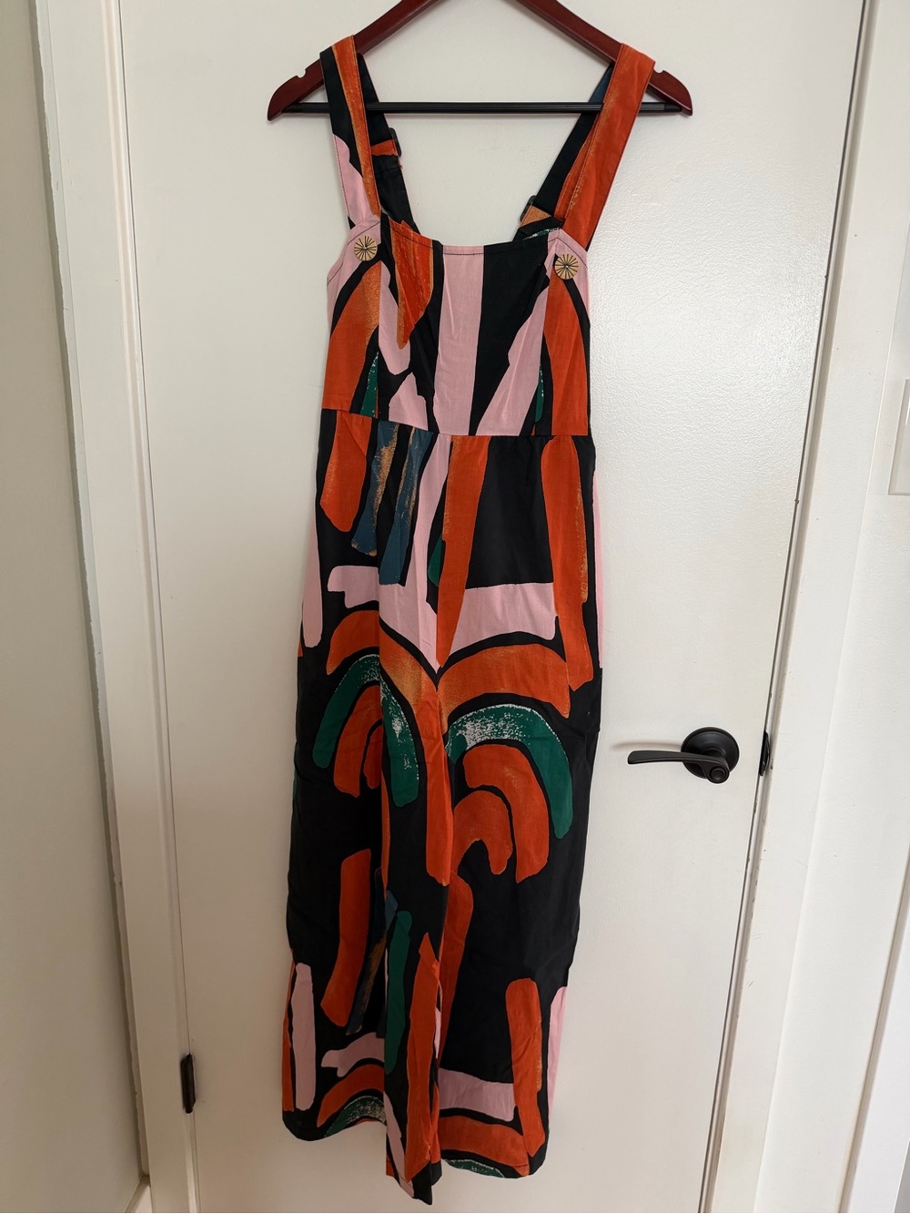 Bel Kazan Sleeveless Abstract romper in Black, Pink, Orange & Green